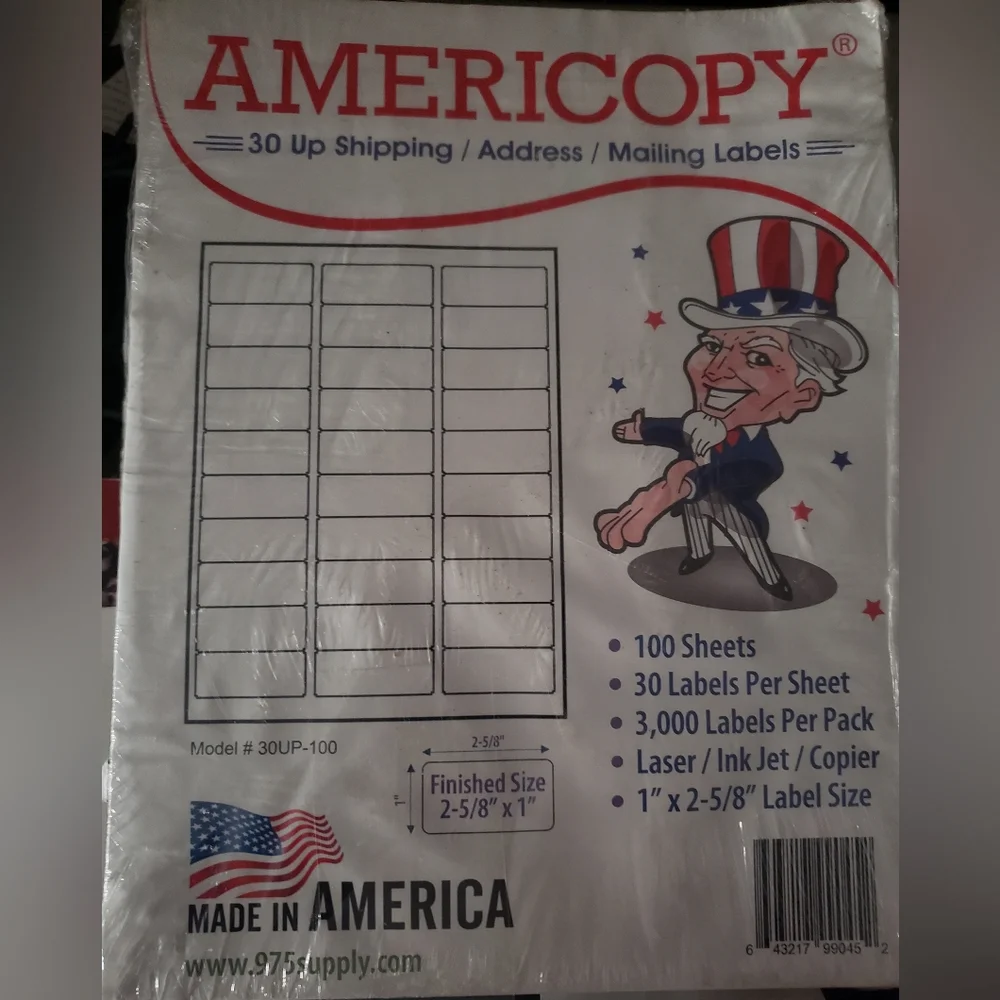 New Address Label Americopy 1x2 5/8